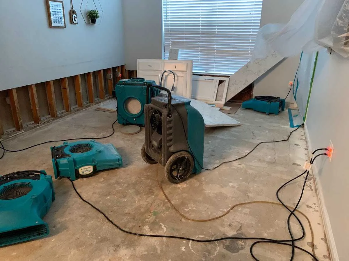 Dehumidifier in flood-cut room for Water Damage Restoration in Lake Oswego